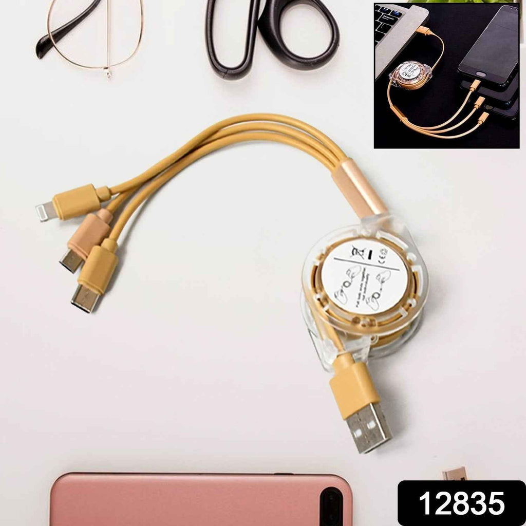 12835 Retractable Charger Charging Cable Micro Usb Cable 3 In 1 Multi Charging Cable Compatible With Phone Type C Micro Android Usb And Other Mobile Devices (1 Pc) Electronics Accessories - Novara