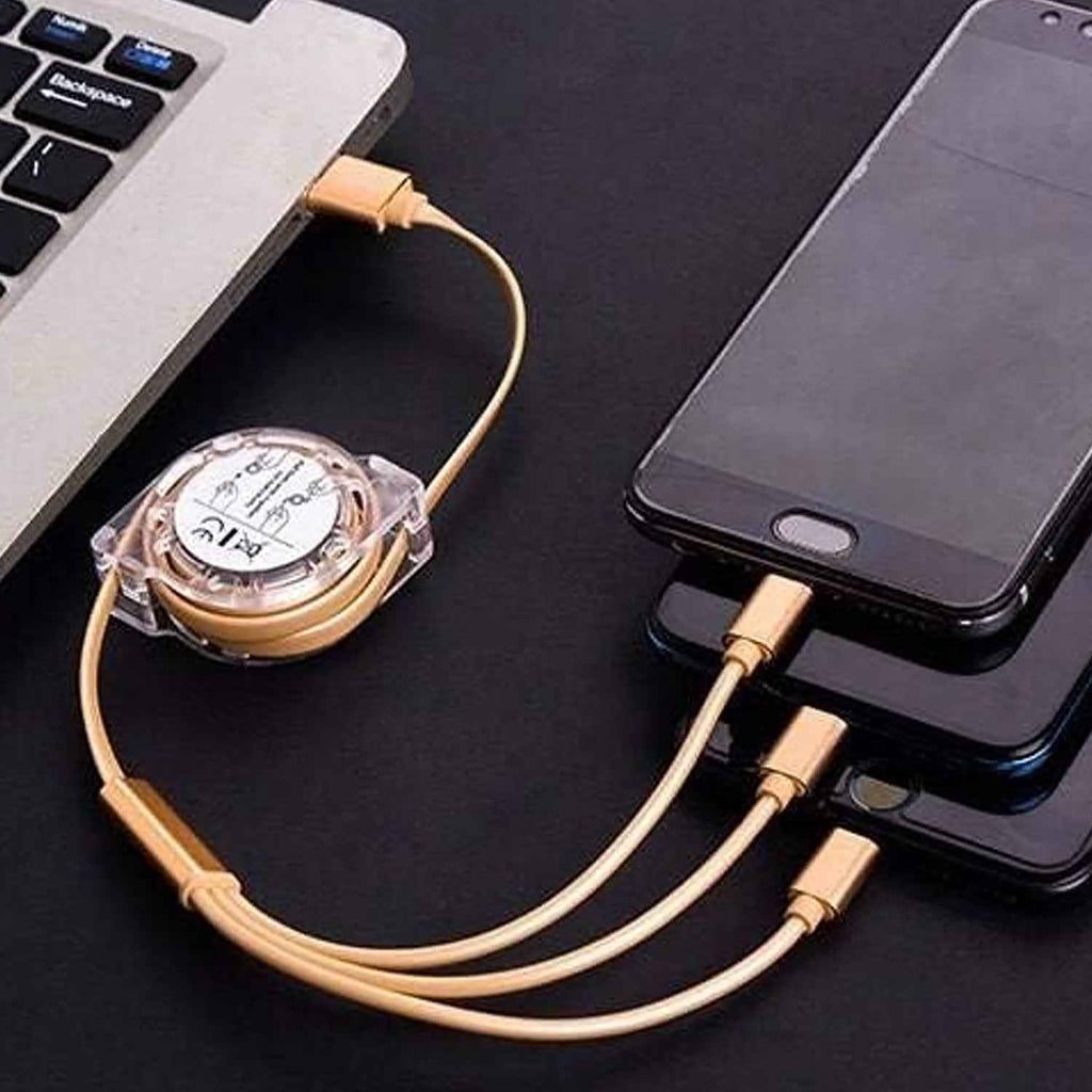 12835 Retractable Charger Charging Cable Micro Usb Cable 3 In 1 Multi Charging Cable Compatible With Phone Type C Micro Android Usb And Other Mobile Devices (1 Pc) Electronics Accessories - Novara