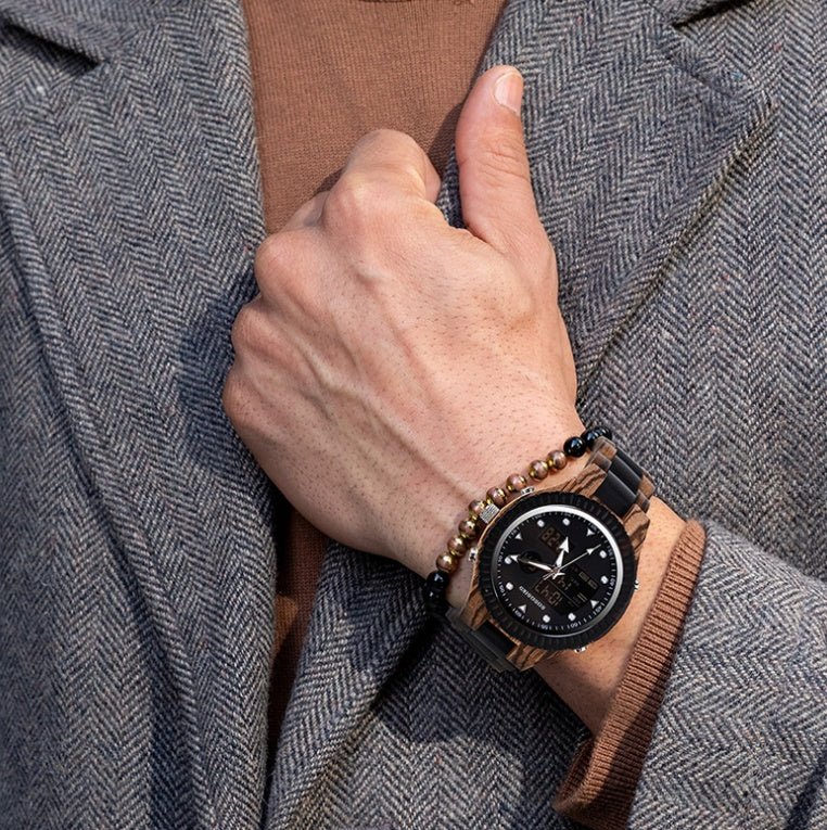 Men's Wooden Quartz Watch – Natural Wood Case with Mineral Glass & Date Display Watches - Novara