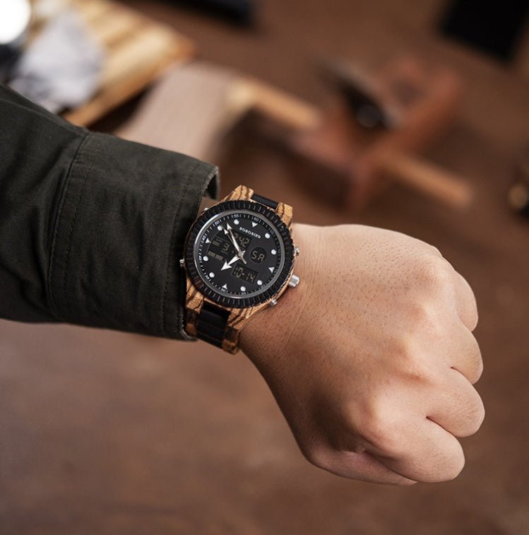 Men's Wooden Quartz Watch – Natural Wood Case with Mineral Glass & Date Display Watches - Novara